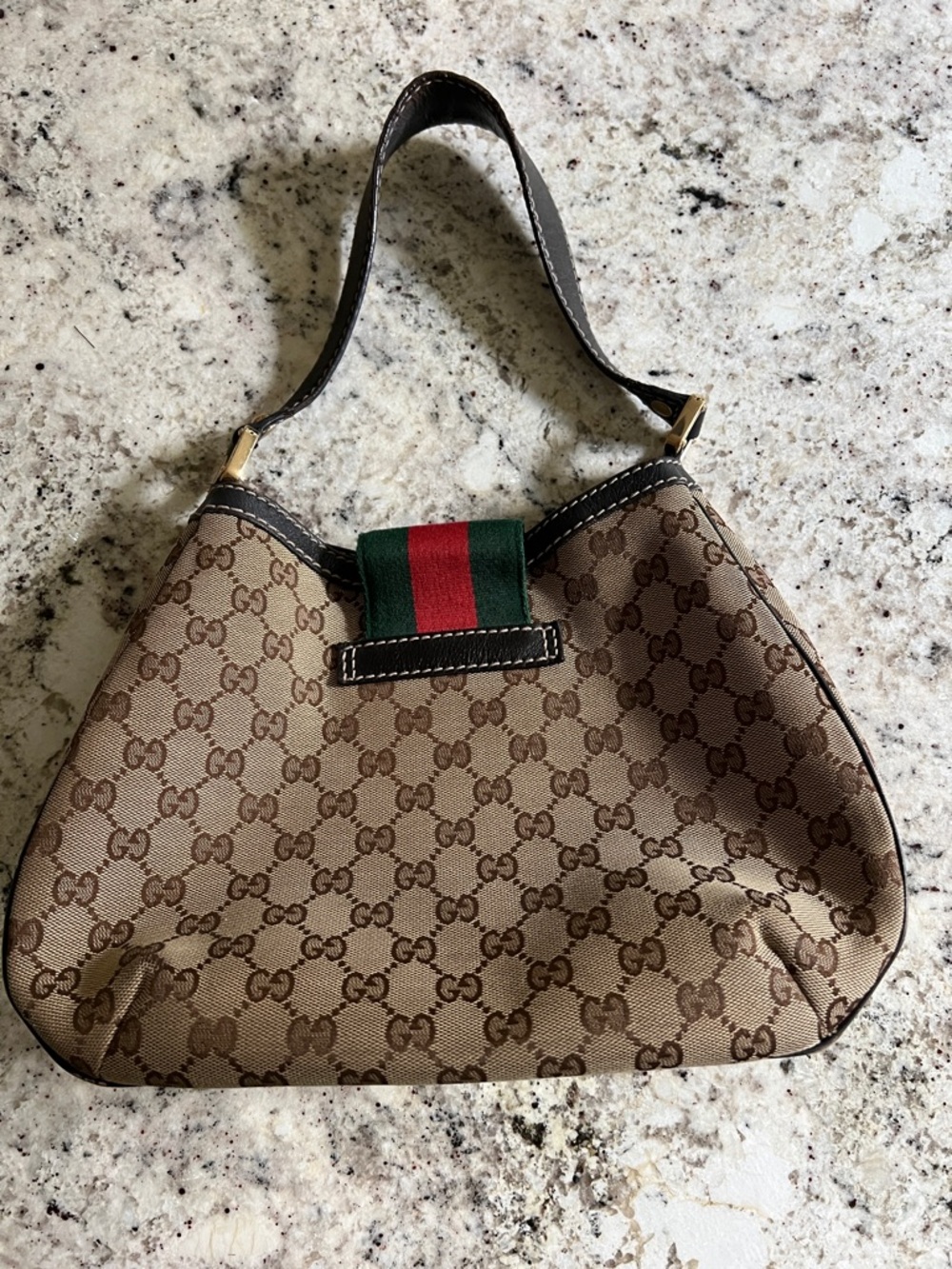 Gucci Brown GG Canvas Shoulder Bag with Green and Red Web - Picture 5 of 10